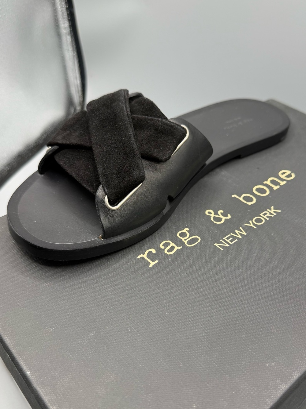 rag & bone Men’s Black Suede Crisscross Slide Sandal